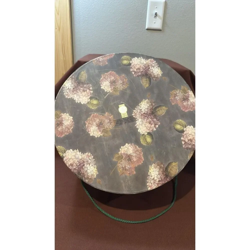 Vintage Flowered Cardboard Hat Box with Lid 15 inches Diameter